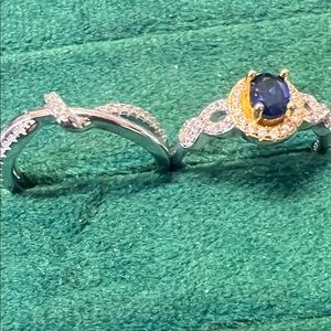 Elegant Silver and Gold Sapphire Ring Set size 6